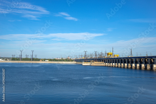View of the Volga embankment and the hydroelectric power station. Volgograd, Russia