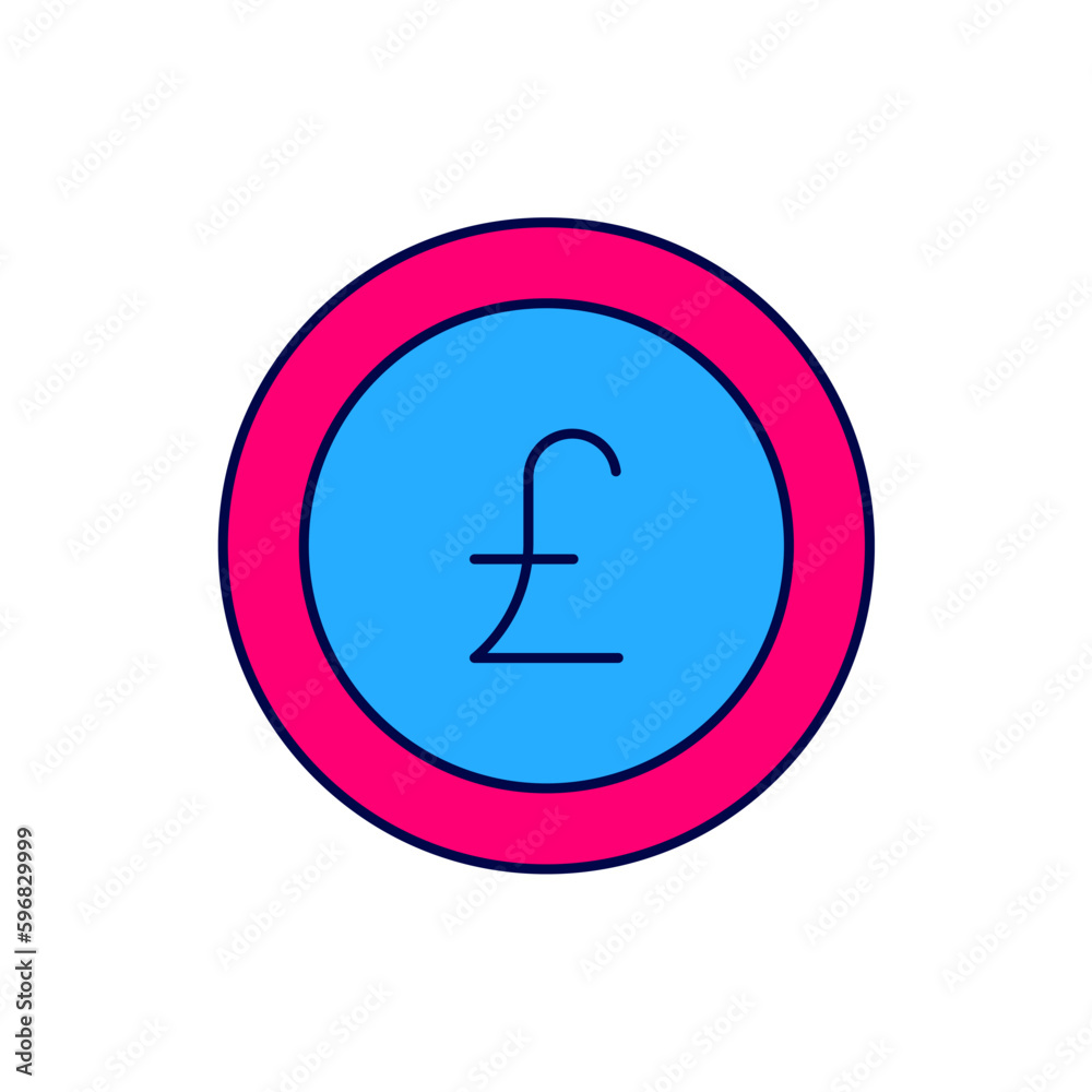Filled outline Coin money with pound sterling symbol icon isolated on white background. Banking currency sign. Cash symbol. Vector