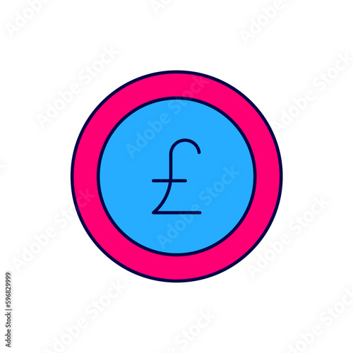 Filled outline Coin money with pound sterling symbol icon isolated on white background. Banking currency sign. Cash symbol. Vector