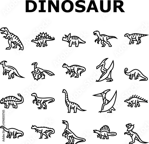 dinosaur dino animal cute icons set vector © vectorwin