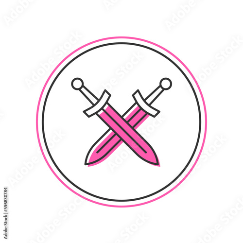 Filled outline Crossed medieval sword icon isolated on white background. Medieval weapon. Vector