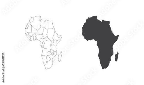 African continent. Africa map. Mainland silhouette on white background. Vector illustration