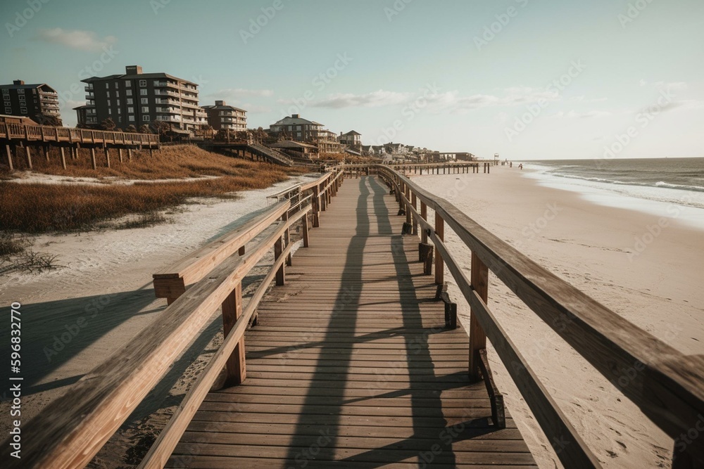 A popular South Carolina beach destination with warm weather and a lively boardwalk. Generative AI