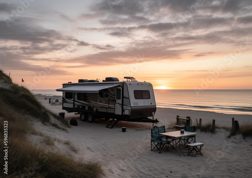 camper van on the beach , generative ai