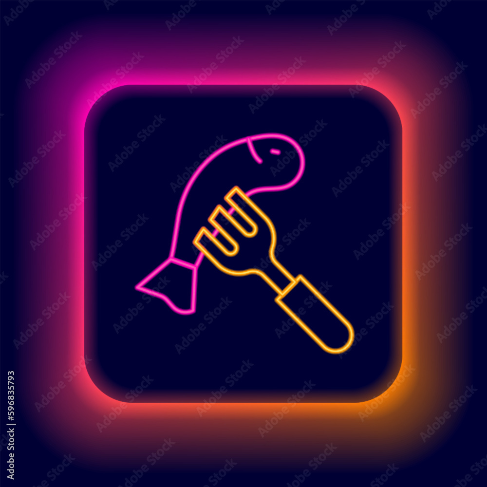 Glowing neon line Served fish on a plate icon isolated on black background. Colorful outline concept. Vector Glowing neon line Served fish on a plate icon isolated on black background. Colorful outline concept. Vector