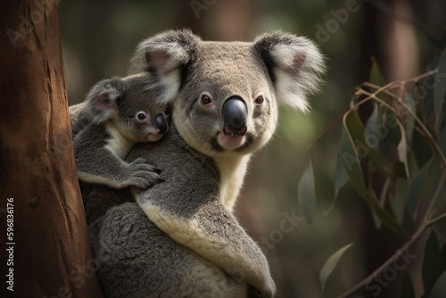 illustration  mother koala with baby  ai generative