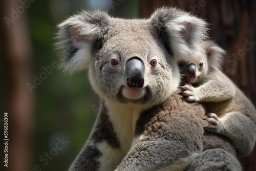 illustration, mother koala with baby, ai generative