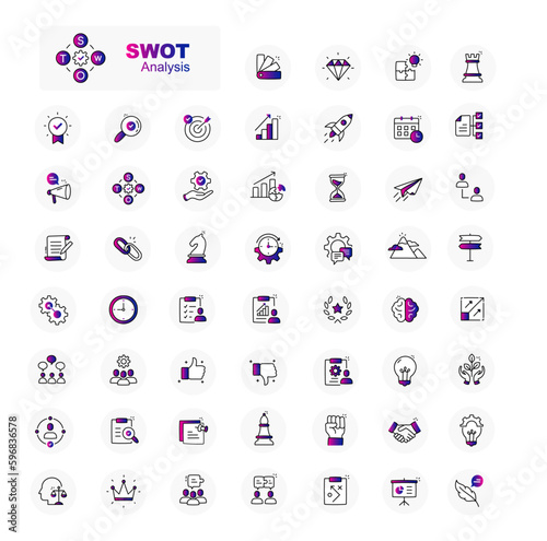 SWOT Analysis Icons Set for your projects. Vector Editable Stroke Icons.