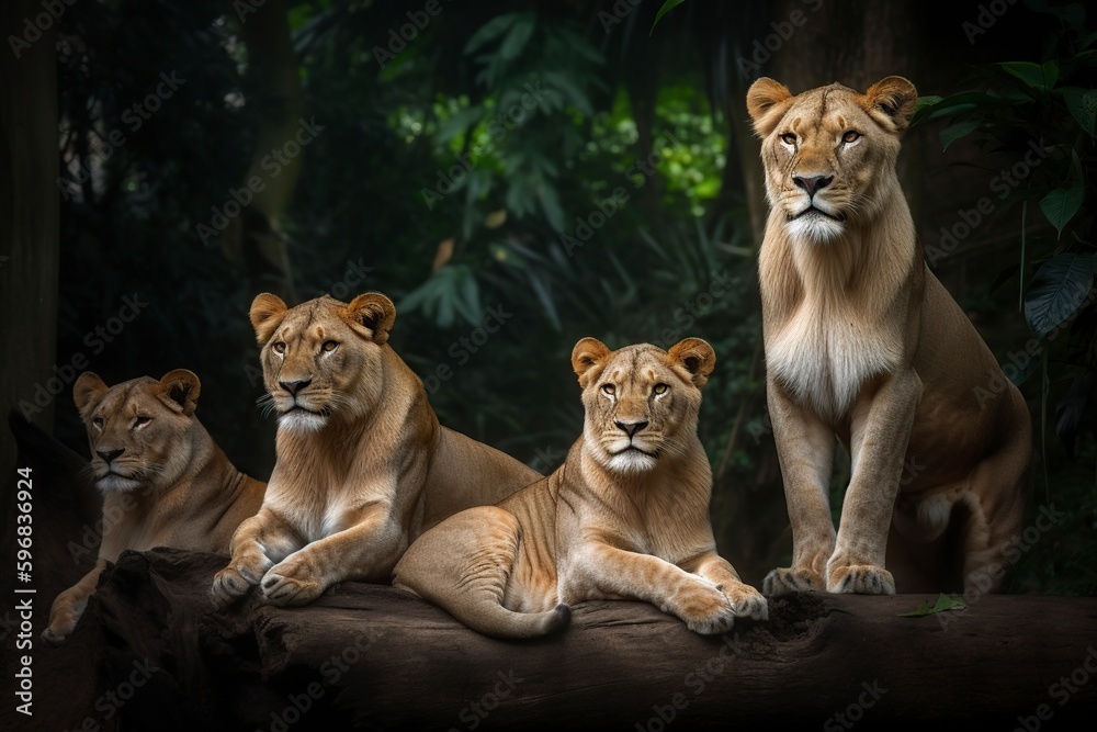 Obraz premium illustration, majestic lion family, generative ai.