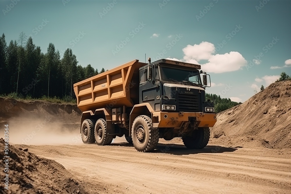 Obraz premium illustration, truck carrying coal, ai generative.