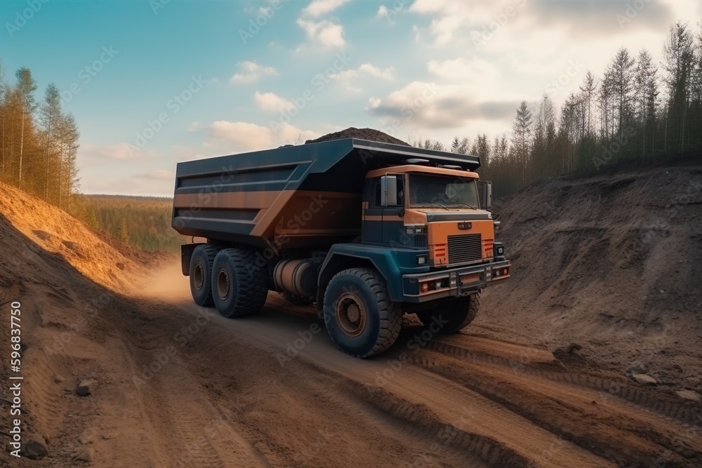 illustration, truck carrying coal, ai generative.