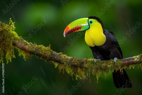 illustration, cute toucan on the branch, ai generative.