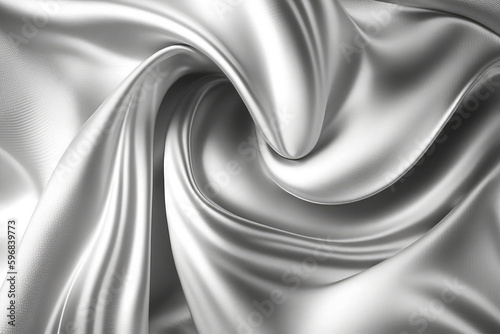 AI generated beautiful elegant silver soft silk satin fabric background with waves and folds