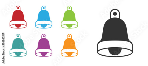 Black Church bell icon isolated on white background. Alarm symbol, service bell, handbell sign, notification symbol. Set icons colorful. Vector