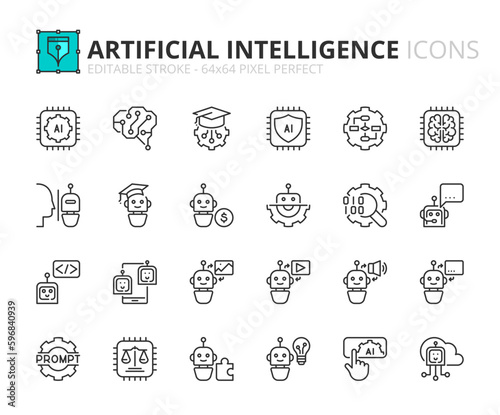 Simple set of outline icons about artificial intelligence
