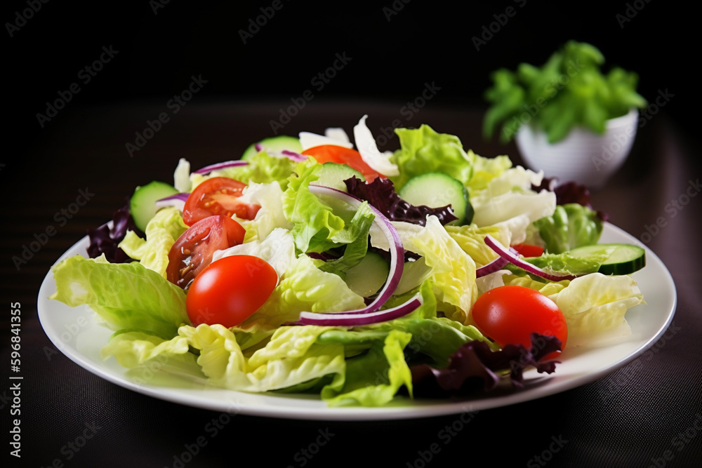 plate with salad, concept of balanced and healthy food. nutritious meal to lose weight. generative ai