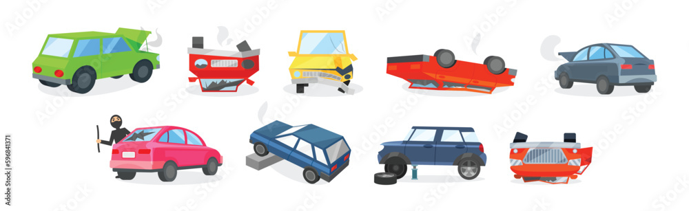 Car Crash and Accident on Road Vector Set. Car Crash and Accident on Road Vector Set.