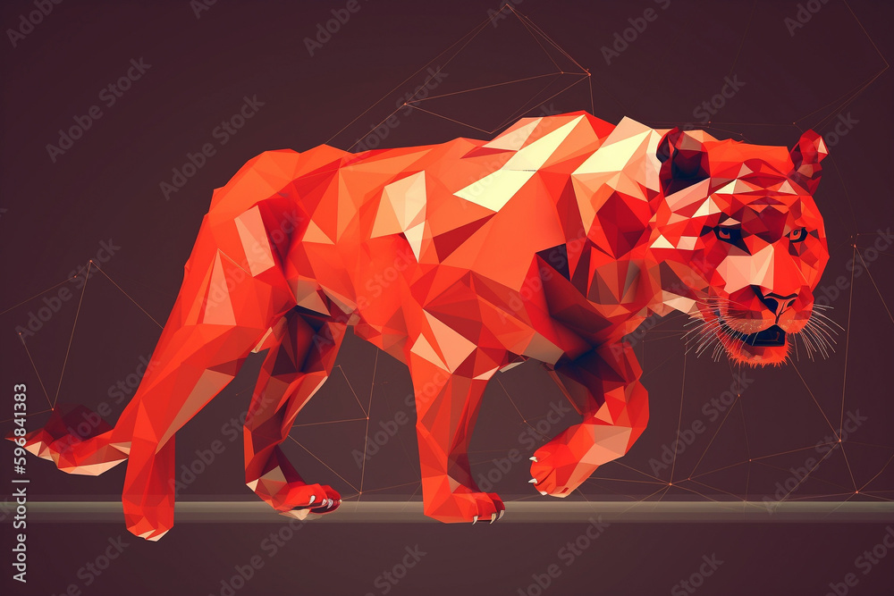 Polygon shapes create an abstract red tiger cat on the prowl ...