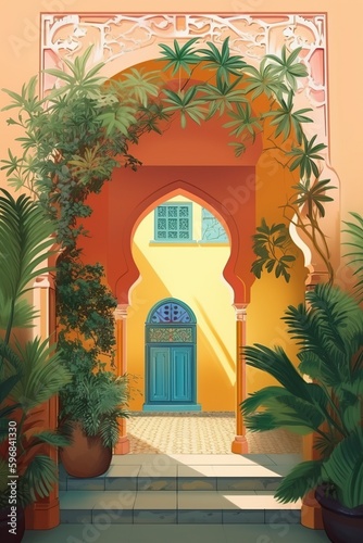 illustration, entrance arch to the house, generative ai. © Jorge Ferreiro