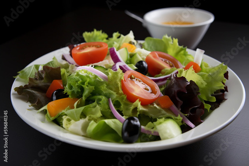 plate with salad, concept of balanced and healthy food. nutritious meal to lose weight. generative ai