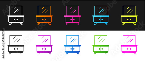 Set Dressing table icon isolated on black and white background. Vector
