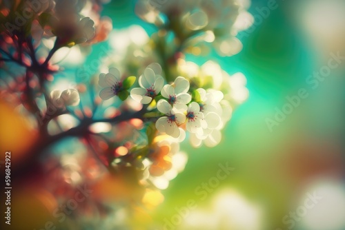 Cherry blossom in spring time. Blurred background with bokeh effect