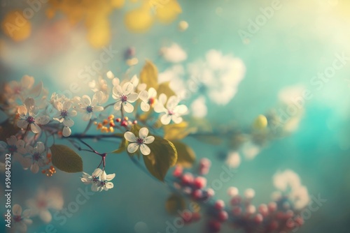 Blossoming branch of cherry on a background of blue sky