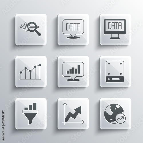 Set Financial growth, Server, Pie chart infographic, Sales funnel with, Search data analysis and Data icon. Vector