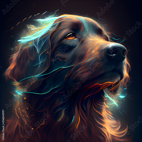 Digital Illustration of a Golden Retriever with Colorful Fire