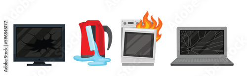 Different Broken and Damaged Home Appliances Vector Set