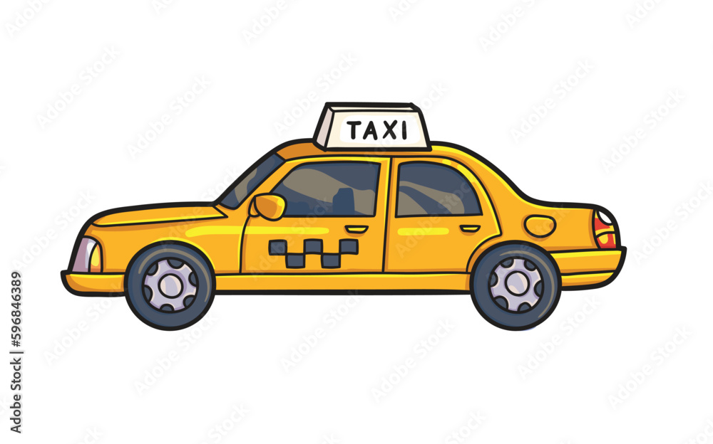 Taxi cartoon style vector illustration isolated on white. Cute children clip art for games and education. 