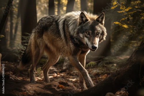 Predator in Motion: Wolf Hunting in a Sunlit Forest © Georg Lösch