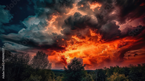 striking, dramatic cloud formation at sunset, the vibrant hues painting the sky in a breathtaking display of nature's artistry, generative ai © AstralAngel