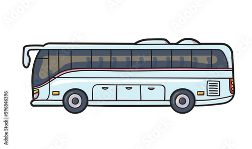 Tourist bus cartoon style vector illustration isolated on white. Cute children clip art for games and education. 