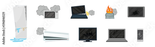 Different Broken and Damaged Home Appliances Vector Set