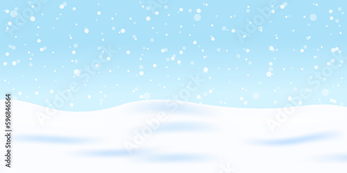 Winter landscape with snowy background. Vector illustration of snowy weather. Winter background with heavy snowfall and snowdrifts. Vector illustration