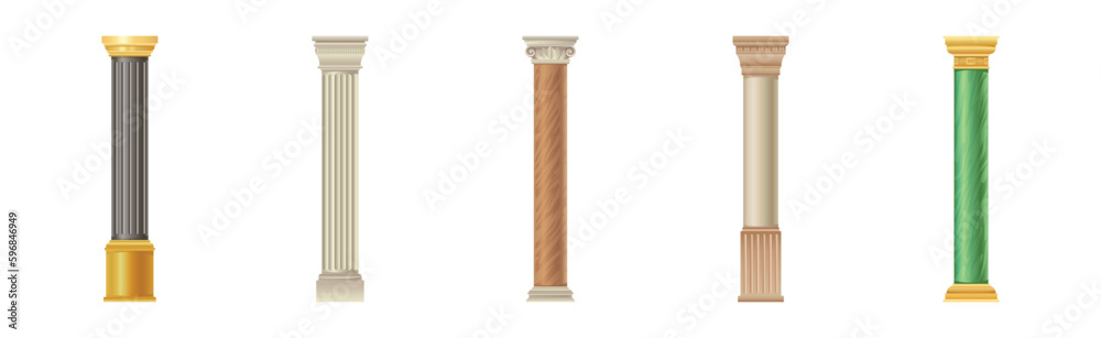 Ancient Greek or Rome Columns and Stone Pillars Vector Set Ancient Greek or Rome Columns and Stone Pillars Vector Set