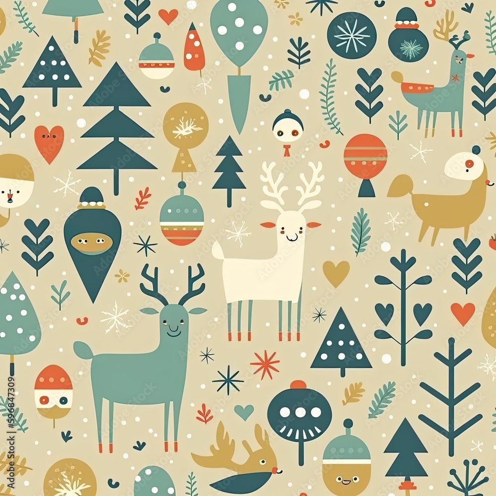 Fototapeta premium Christmas pattern illustration, wrapping paper, wallpaper created with generative AI technology