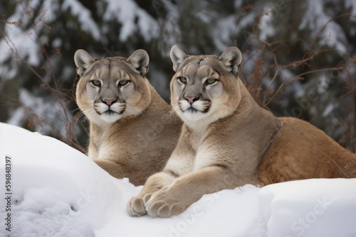 Lions in the snow.