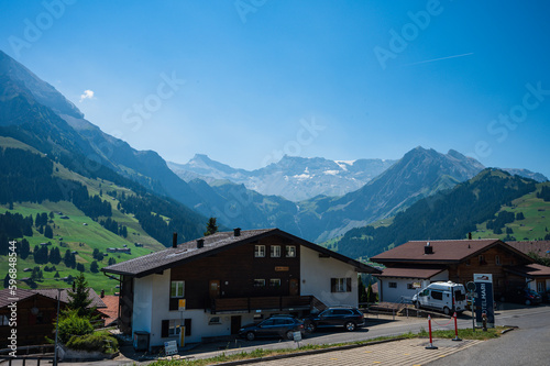 Adelboden, Switzerland - July 24, 2022 - Summer view of Adelboden village and city center