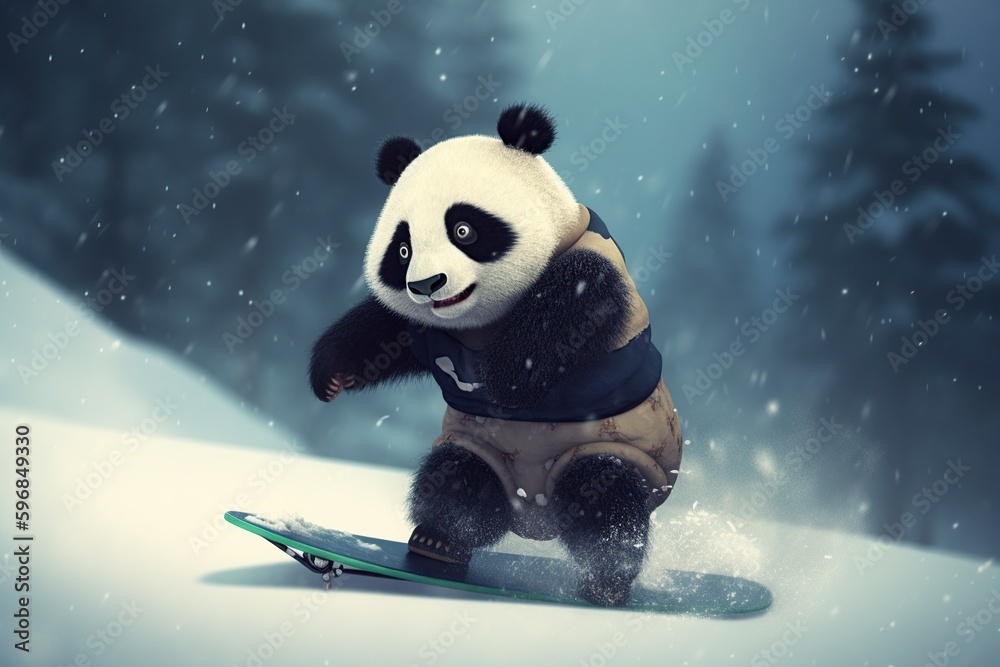 illustration, little and cute panda, ai generative.