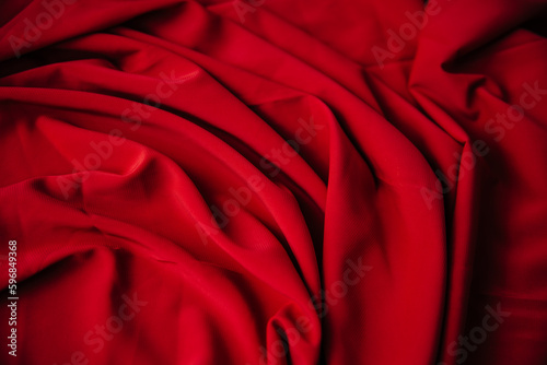 Fotografie Texture of dense fabric red gabardine. Textile drapery satin