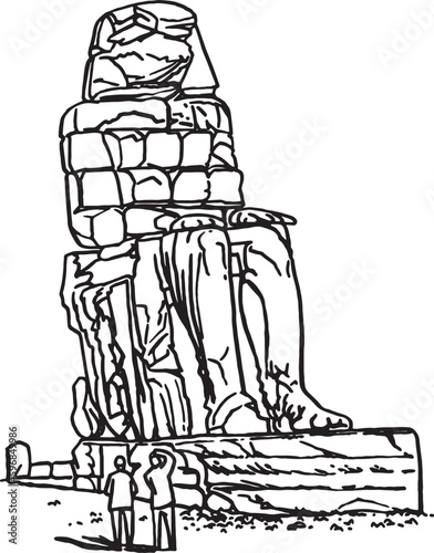  Colossi of Memnon sketch isolated on white graphical illustration, landmark of ancient Egypt.
Statue of  Pharaoh Amenhotep III.Vector