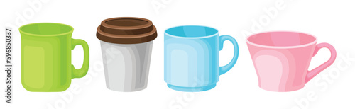 Different Mug and Cups Ceramic and Paper for Drink Vector Set