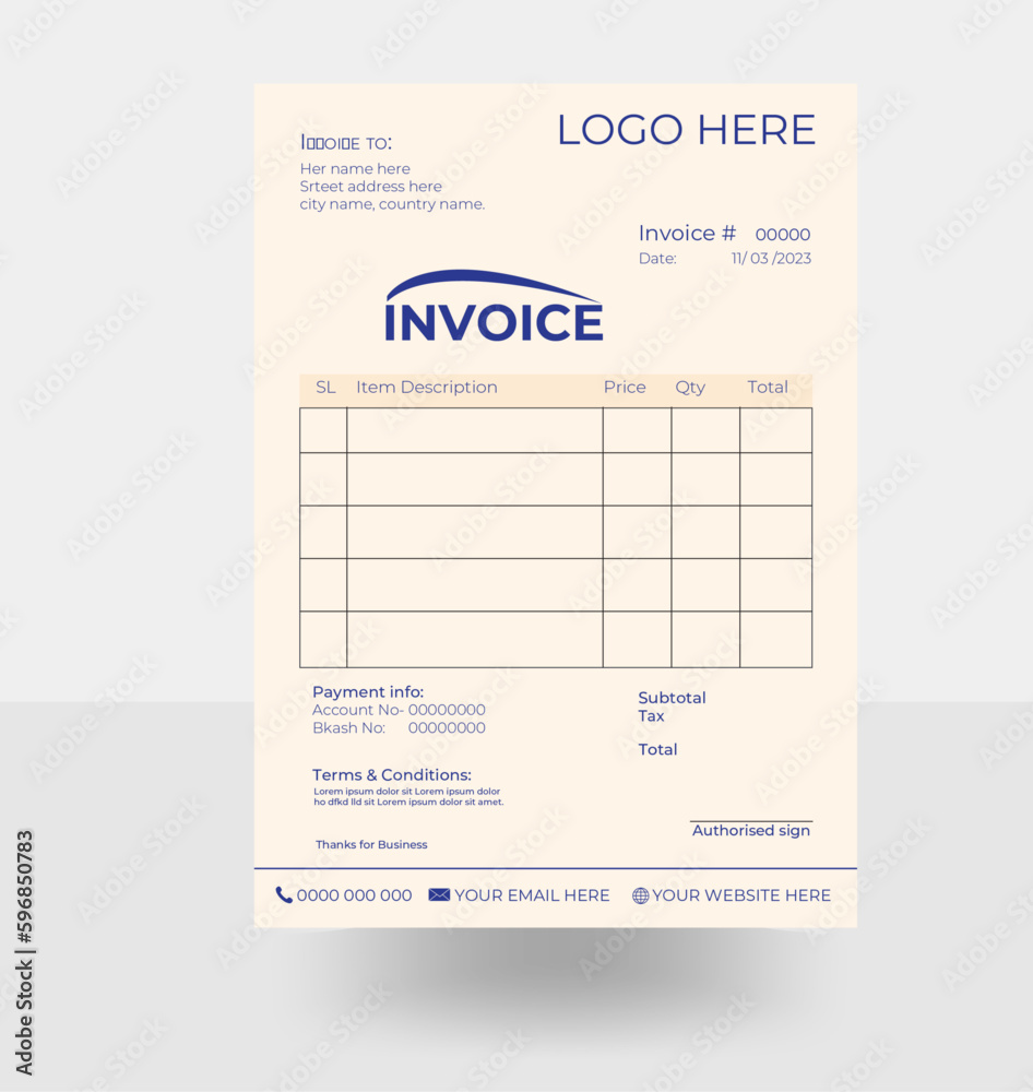 Fototapeta Vector Invoice design template with yellow gray color.