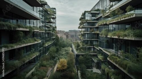 The Future of Urban Landscaping: Beautiful City Buildings Covered with Plants and Enhanced by Generative AI