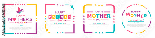 happy mother day colorful text or typography design template set.