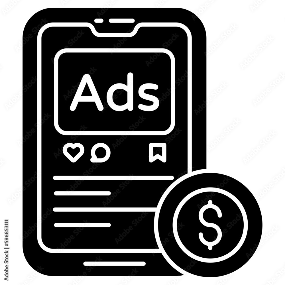 Conceptual flat design icon of mobile paid ad Conceptual flat design icon of mobile paid ad