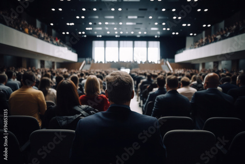Rear View of Engaged Conference Audience with Blurred Stage