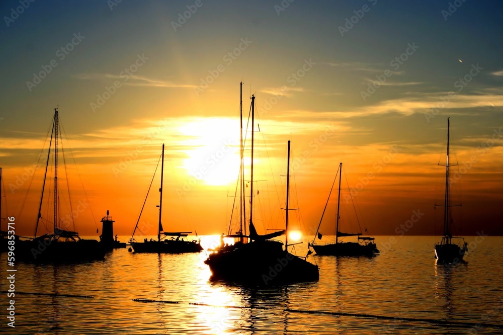Boats by sundown ,island Losinj, Croatia